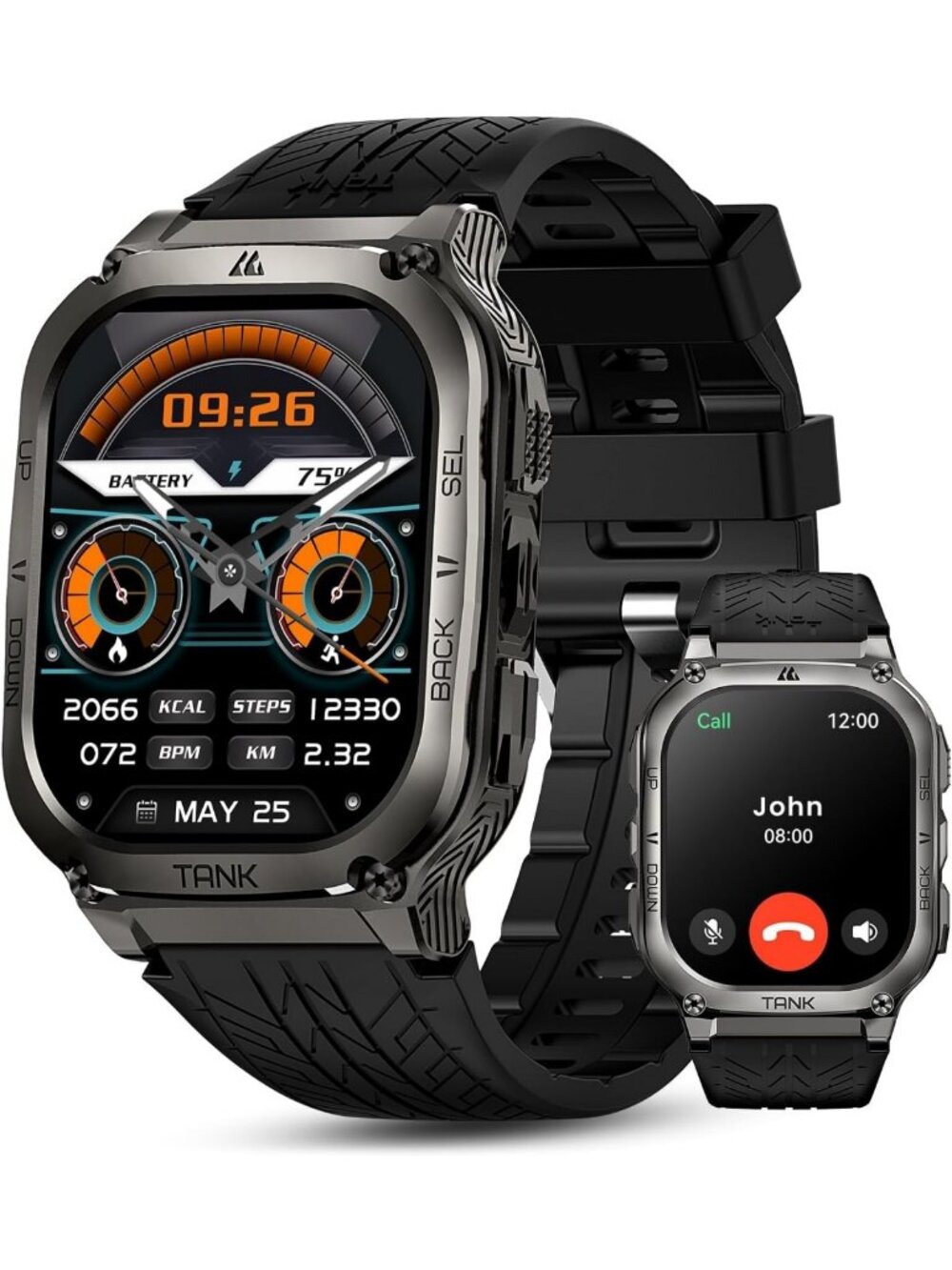 Rugged Outdoor Fitness Tracker Smart Watch, 5 ATM Waterproof, IP69K Durable